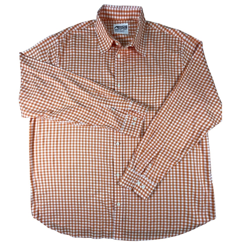 Mountain Khakis Button Down Mens XXL Orange Gingham Classic Fit Cotton Blend
